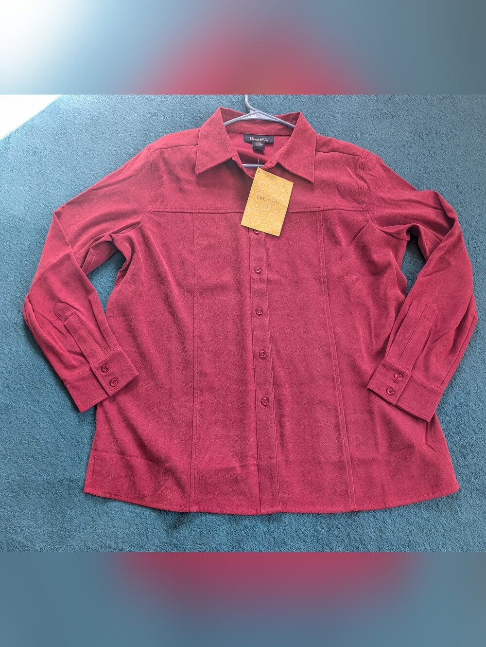 Denim&Co Red Long-Sleeve Button-Up Shirt Womens Size L